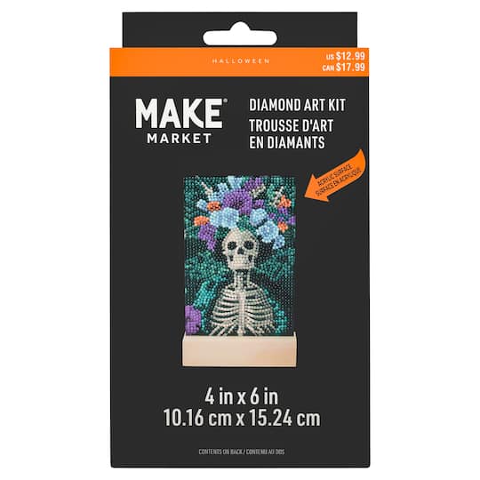 4" x 6" Floral Skeleton Acrylic Surface Diamond Art Kit with Wood Stand by Make Market®